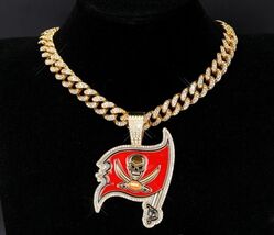 TAMPA BAY BUCCANEERS GEM NECKLACE Gold Bling NFL Football Pendant &amp; 24" ... - $19.79