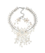 Elegantly Sparkling Floral Garden White Pearls and Crystals 3-Piece Jewe... - £60.21 GBP