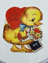Valentines Day Vintage Gibson Greeting Card Teacher Duck With Heart &amp; Flowers - £3.74 GBP