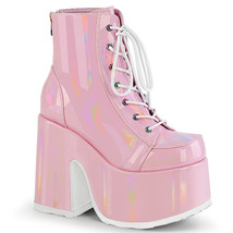 DEMONIA Goth Punk Gogo 5&quot; Chunky Heel Platform baby Pink Lace Up Ankle Boots - £85.47 GBP