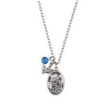 Holy Family Necklace Pendant Medal with Blue Crystal Charm Catholic Child Girl - £7.98 GBP