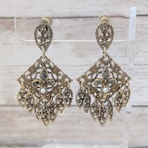 Vintage Clip On Earrings Ornate Antique Gold Tone Dangle - £12.64 GBP