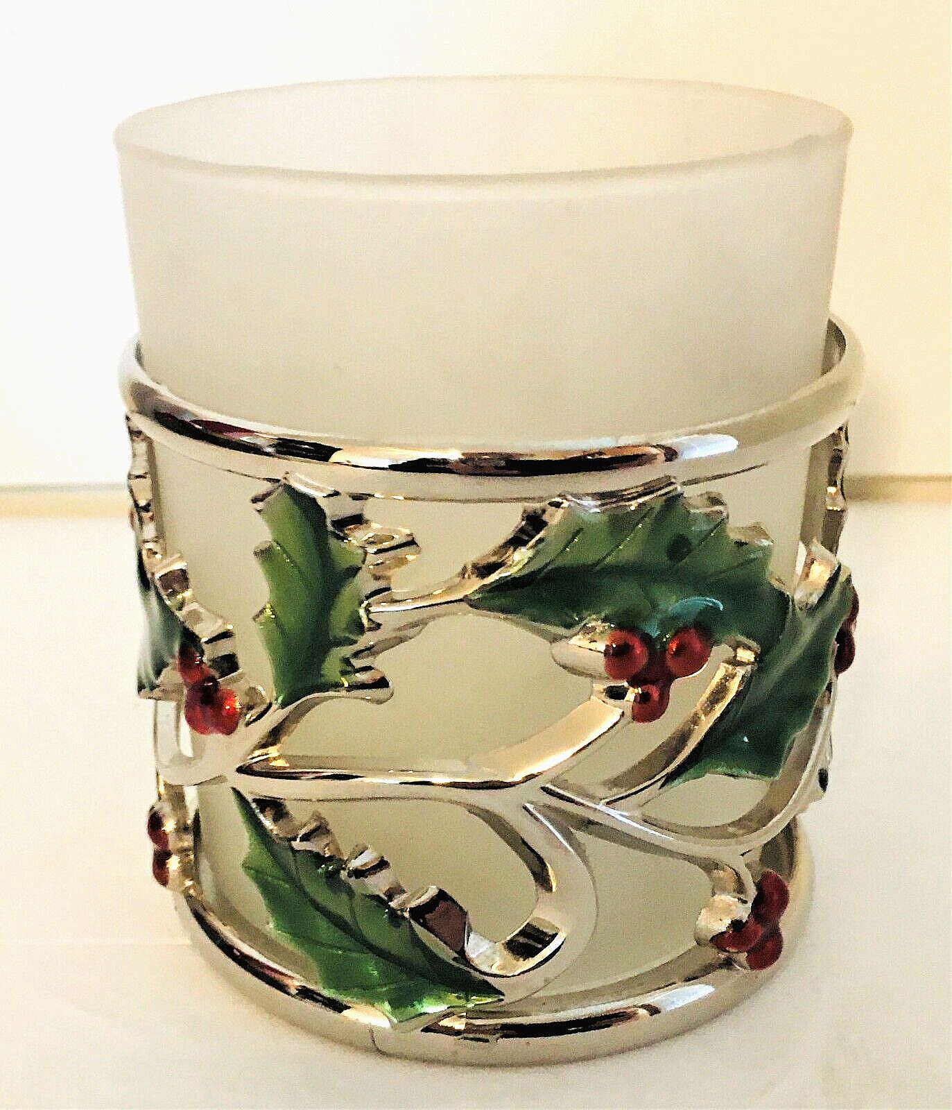 Primary image for Lenox Holiday Votive Candle Holder "Silver" Metal & Frosted Glass in Box EUC