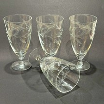 Vintage Crystal Etched Glasses Set of 4 Wheat Pattern Wine Water Juice T... - $33.57
