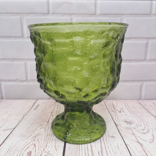 E.O. Brody Co Avocado Green 70s Crinkle Glass Pedestal Bowl Planter Vase... - $7.85