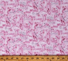 Cotton Ballet Slippers &amp; Words Ballerinas Pink Fabric Print by the Yard ... - $14.95