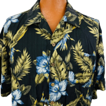 Tommy Bahama Aloha Hawaiian Large Shirt Orchid Palm Leaves Tropical Blue Black - $59.99
