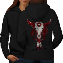 Indian Buffalo Skull Sweatshirt Hoody Feather Women Hoodie Back - £17.57 GBP+