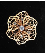 Vtg Abstract Gold Tone Open Work Multi-tone Prong Set Rhinestone Brooch - $371.09 MXN