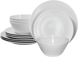Melamine Dinnerware Set New For 4 Modern Plates Salad Bowls White Bread ... - $54.90
