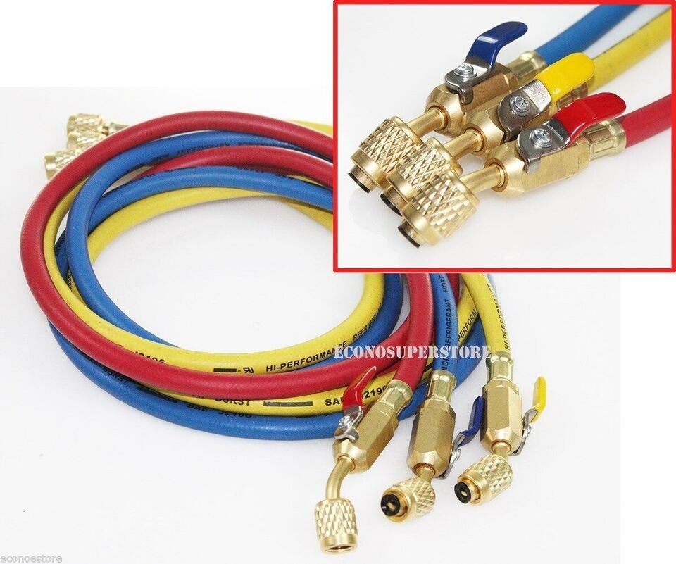 R134a R410A R22 3 color 5ft HVAC AC Charging Hoses 1/4&quot; Fitting w/ Ball ... - $36.45