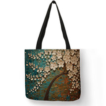 Customized Cherry Blossom Oil Paint Tote Bag For Women Lady Elegant Handbags Reu - £13.89 GBP