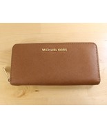 Michael Kors Jet Set Travel Zip Wallet Faux Leather Brown and Gold - $19.79
