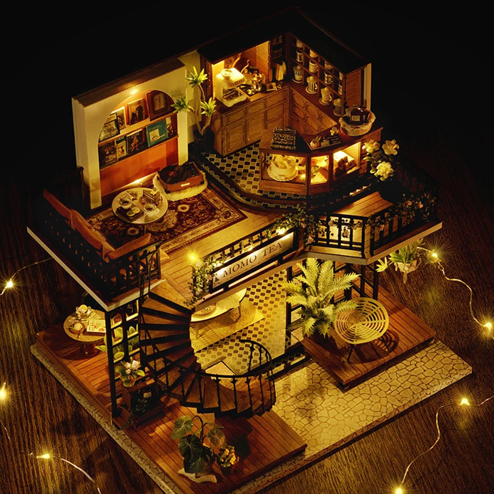 Mini DIY Cute Tea Doll House Model Home Desktop Decoration Kid Adult Toys Gift - £17.19 GBP+