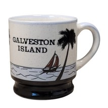 Galveston Island Souvenir Stoneware 10 oz. Coffee Mug Cup Blue Black Beige - $15.27