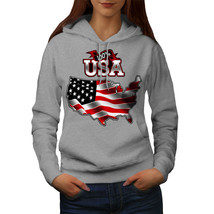 Wellcoda American Flag Womens Hoodie, USA Country Casual Hooded Sweatshirt - £28.59 GBP