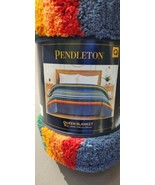 PENDLETON Sherpa Fleece Blanket QUEEN, Serape Stripe Blue NEW - £39.04 GBP