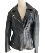 Women&#39;s Black Leather motorcycle Jacket braided studs  asymmetric zip m-l - $2,822.51 MXN