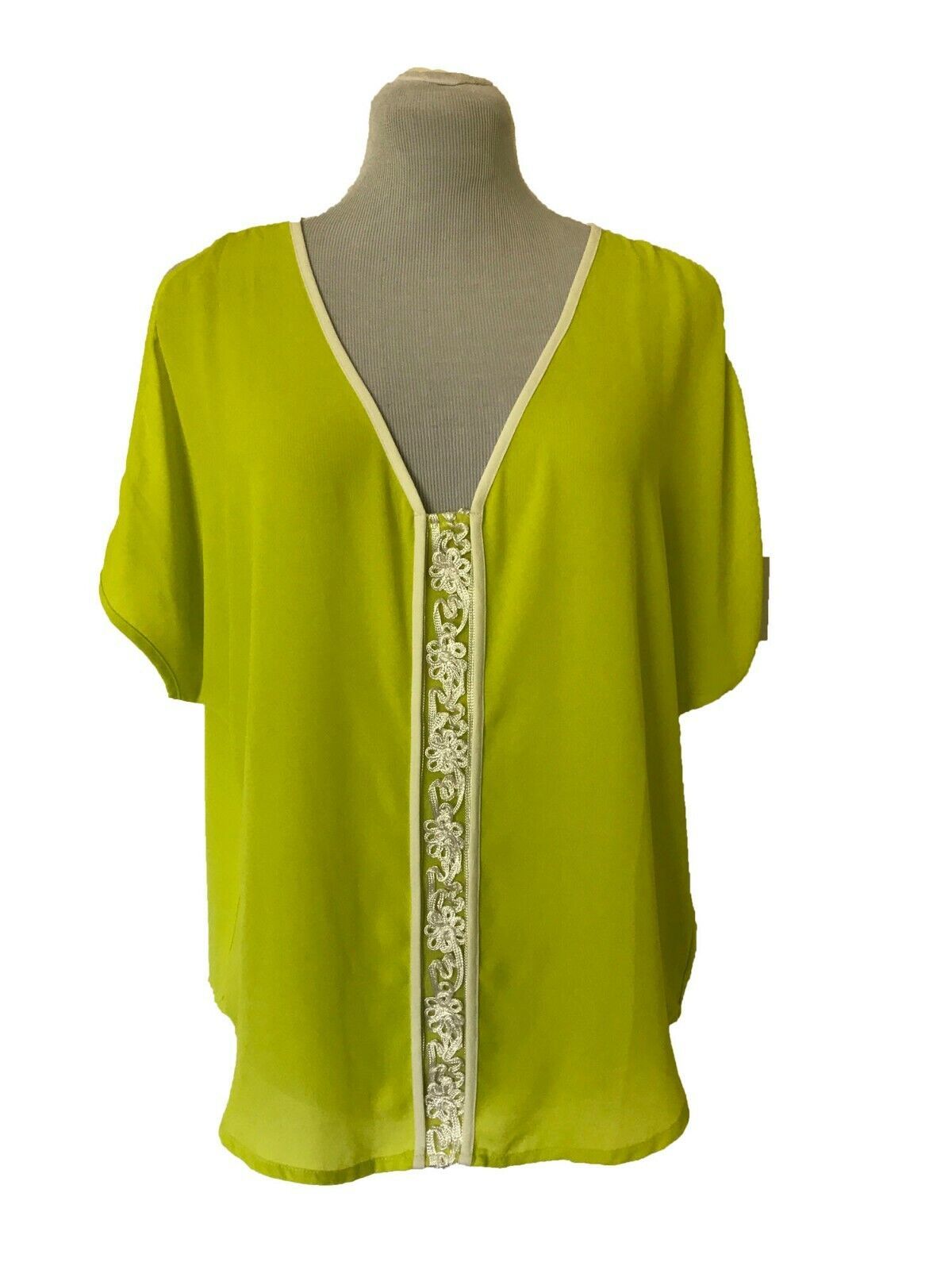 XOXO Blouse, Size M, Yellow-lime green, Dolman Sleeves, - $8.89