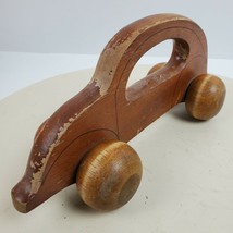 Vintage Primitive Volkswagen Bug Car VW Wood w/ Rollers 9.5&quot; Long - £16.28 GBP