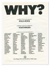Print Ad Volkswagen Why Warranty Vintage 1972 Car Advertisement - $9.70