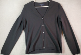 Lands&#39; End Cardigan Sweater Womens Small Black Long Sleeve V Neck Button Front - £13.56 GBP