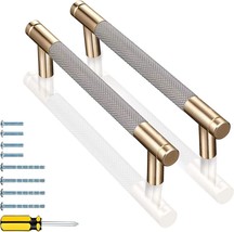 Cabinet Handles 2Pack 6.2&#39;&#39; Modern Grey &amp; Gold Aluminum Cabinet (5&quot; Hole... - £10.82 GBP