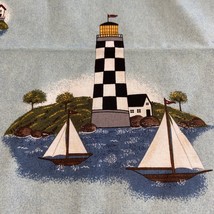 Coastal Scene Fabric Material Cranston Lighthouse Sailboat Warren Kimble 44x54 - £12.70 GBP