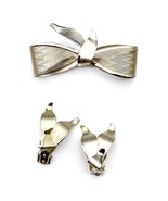 Vintage Brushed Silver Ribbon Parure, Silver Tone Bow with Chevron Pattern - £30.43 GBP