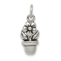 Sterling Silver Antiqued Flower Charm Pendant Jewelry 22mm x 19mm - £16.12 GBP
