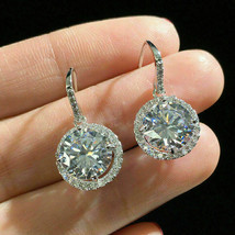 3Ct Round Cut CZ Moissanite Dangle Stud Earrings 14K White Gold Silver Plated - £88.46 GBP