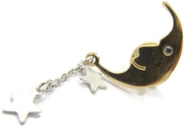 Vintage Avon 1978 Man in the Moon Tack Pin Crescent w/ Dangling Star Charms - £7.88 GBP