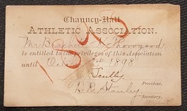 1898 antique BOSTON ma CHAUNCY HALL MEMBERSHIP CARD THOROGOOD scully sta... - £27.65 GBP