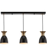 JONATHAN Y Edison 3-Light Black/Brass Gold Metal Linear LED Pendant Cont... - $1,236.59 MXN