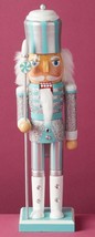 Wooden Christmas Nutcracker,14&quot;MALE SOLDIER/KING In Aqua Blue Uniform W/STAFF,HG - £27.77 GBP