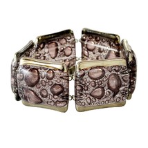 Brown Bracelet Handmade Czech Glass with Platinum Rim Original Design 30mm Wide - £60.61 GBP