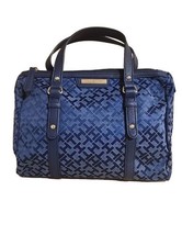 Tommy Hilfiger Navy Blue Monogram Fabric Faux Leather Trim Bag - $44.54