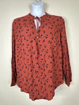 Market &amp; Spruce Blouse Womens Plus Size 3X Red Floral Gauze Tie Neck Long Sleeve - £13.03 GBP