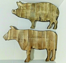 NEW Rustic Wood Cow &amp; Pig Wall Art Rustic Home Animal Farm Decor  - £15.49 GBP