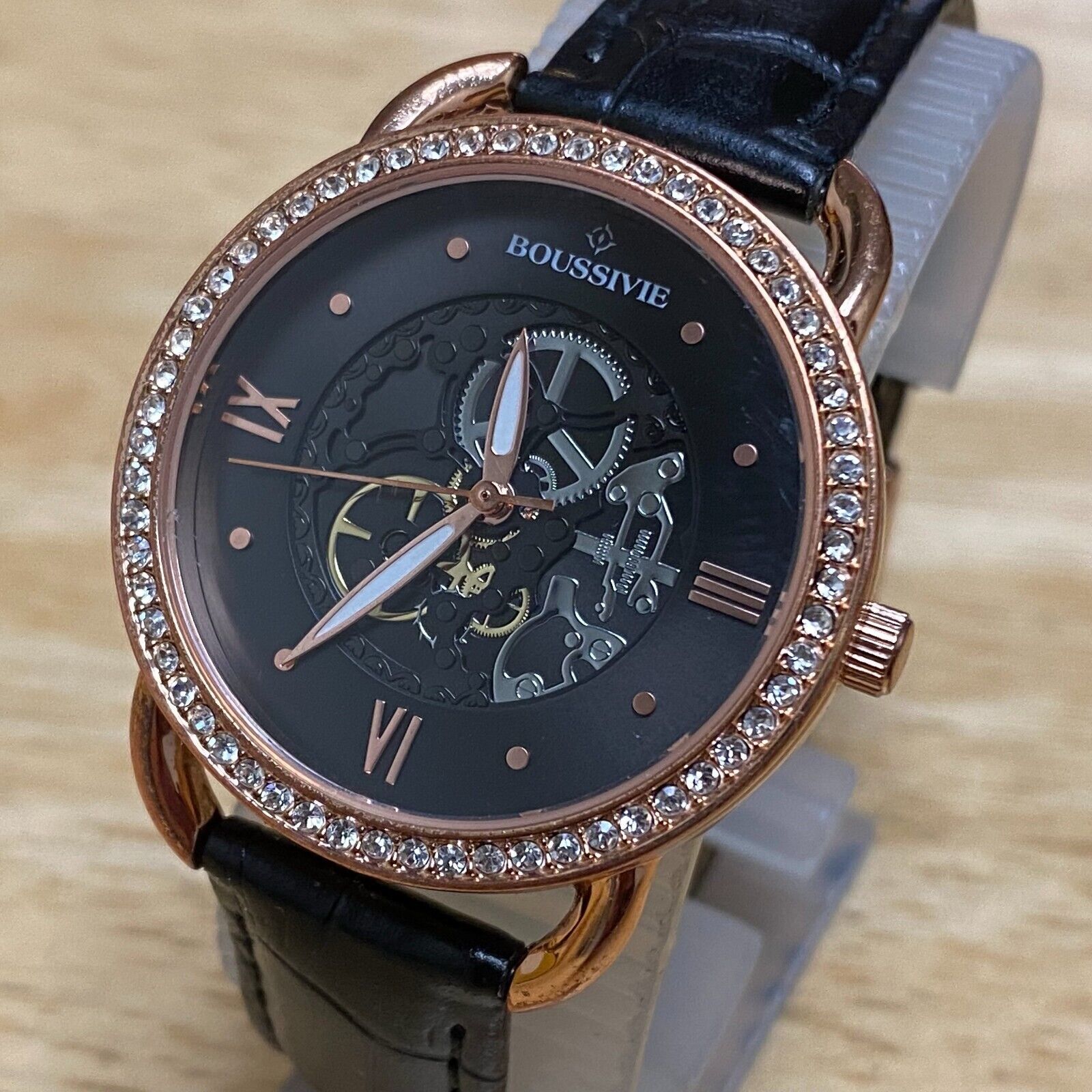 Boussivie Lady Rose Gold Tone Rhinestone Leather Analog Quartz Watch~New... - $9.97