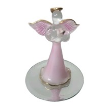 Vintage Hand Sculpted Art Glass Angel 22kt Gold Mirror Base 4&quot; Tall - $9.89