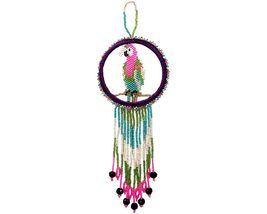 Seed Bead Parrot Dream Catcher Round Fringe Dangle Hanging Ornament - Handmade H - $23.75