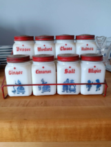 Vintage Dutch Red Diamond spice jars with metal wire rack  - £52.08 GBP