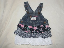 Oshkosh B&#39;Gosh Vestbak Baby Girl Skirted Denim Jean Jumper Dress 3-6 Lace Floral - £11.67 GBP