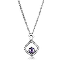 .79Ct Round Amethyst CZ Halo Square Shape Pendant Stainless Steel Necklace 16&quot; - £49.60 GBP