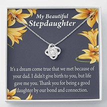 to My Stepdaughter Life&#39;s Gift Message Card Necklace Love Knot Stainless Steel w - $54.40