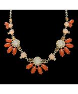 Coral Acrylic Cabochon &amp; Rhinestone Art Deco Statement Necklace - $14.82