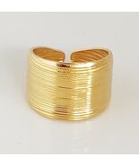 18K Gold Ion Plated 304 Stainless Steel Ribbed Ring - Adjustable - $12.00