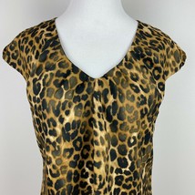 Express Blouse Top Womens Small Brown Black Animal Leopard V-Neck Cap Sleeve - £11.78 GBP