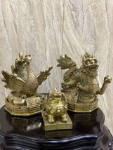Dragon Brass Peacock Brass Chinese Statue Copper Statue 3 Pieces - £55.09 GBP